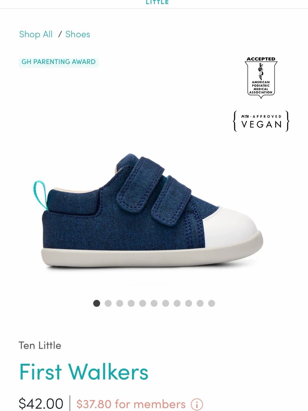 Ten Little Navy Baby Walker Sneakers with White Toe
